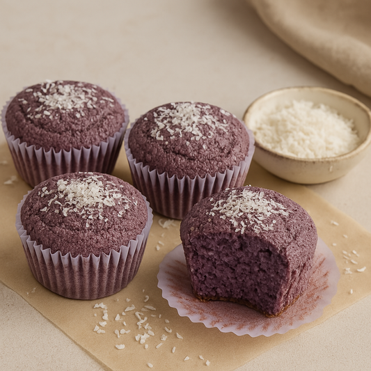 Muffins moelleux à l’ube & coco (sans gluten)